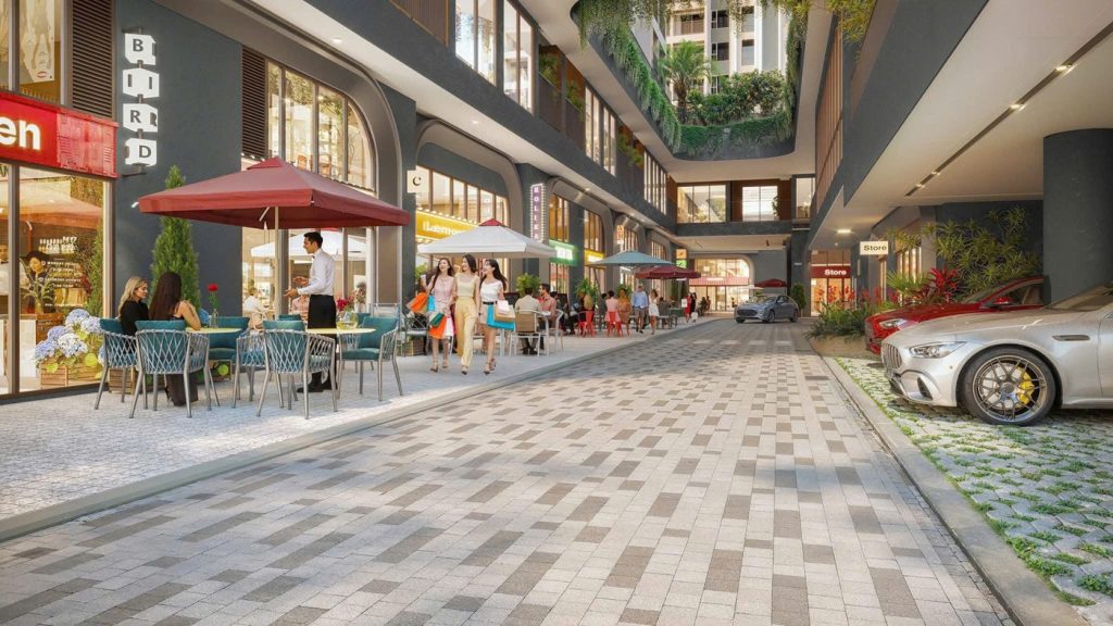 Trung tâm mua sắm ăn uống coffe dưới sảnh chung cư Green Skyline