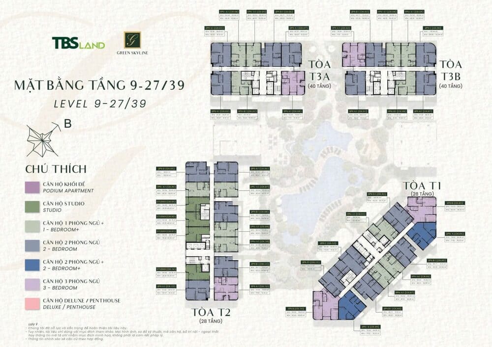 Mặt bằng điển hình dự án Green Skyline tầng 9 - 27/39