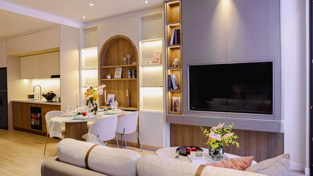 Phòng khách thiết kế hiện đại và ấm cúng